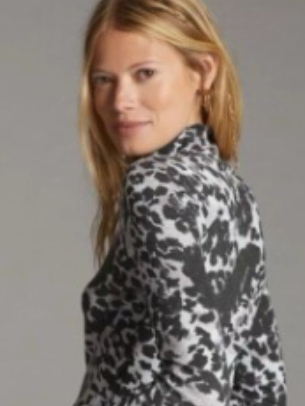 Anthropologie Pilcro Ruffled Mock Neck Top, Gray Leopard Print, Size XL, NwT